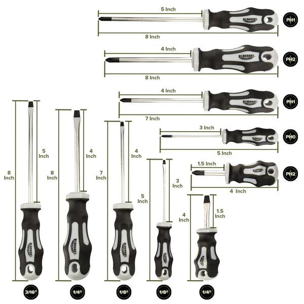 Xp 10 Piece Slotted & Phillips Screwdriver Set Plus Zippered Carrying Bag Precis