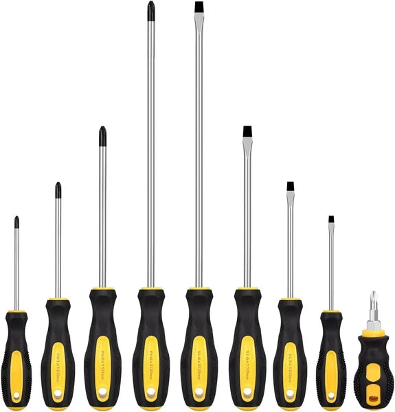 9Pcs Magnetic Screwdriver Set, 12In Including Extra Long Phillips and Slotted