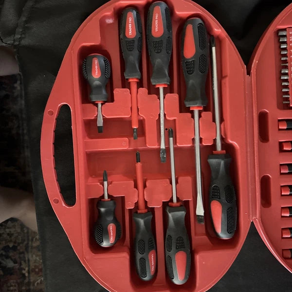 Trades Pro Screwdriver Set Flat Hex Philips Pozi Trox Bits tip Holder Case