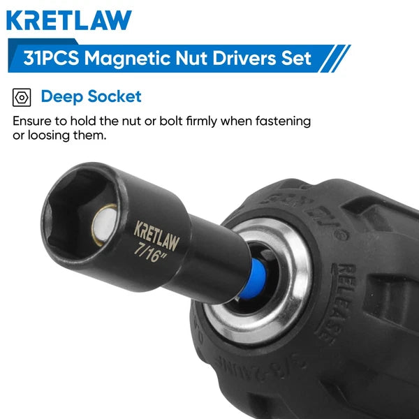 31PCS Magnetic Nut Driver Set, Impact Drill Driver Bit in Cr-V, SAE & Metric ...