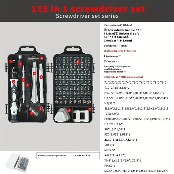 Car 1 Set Precision Screwdriver Set With 115 Magnetic Bits Electronics Tool Kit