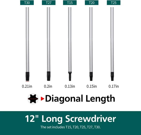 Extra Long Torx Screwdrivers Set, 5Pcs 12In Magnetic Torx Screwdrivers Set,