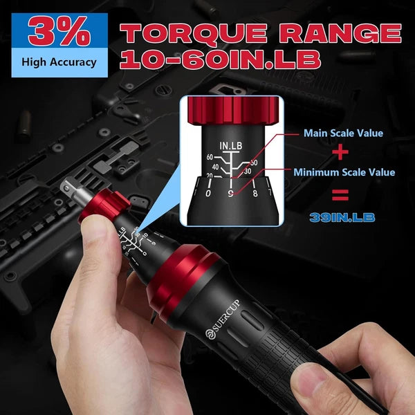 10-60In.Lb 1/4" Torque Screwdriver 36 PCS Set with T-Bar, Hex, Torx, and Phillip