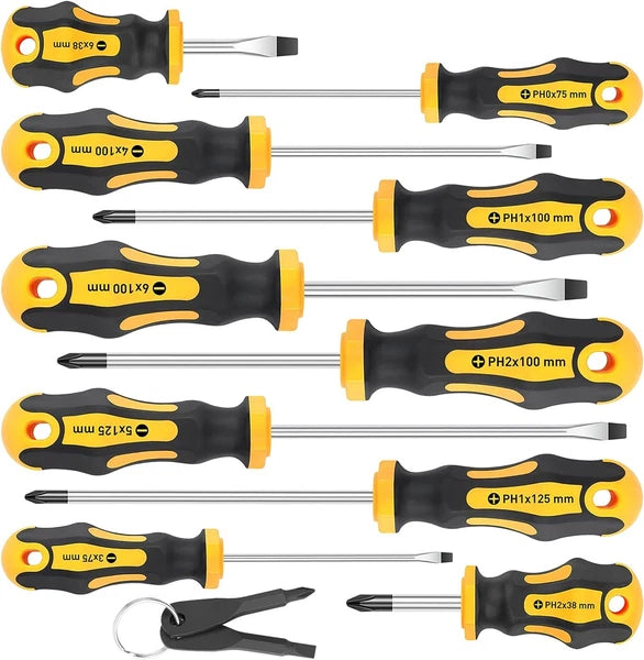10-Piece Magnetic Screwdrivers Set 5 Phillips and 5 Slotted Tips Professional