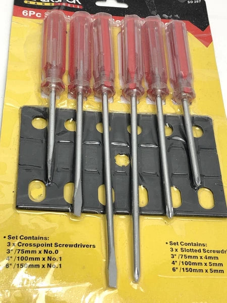 6Pc Screwdriver Set With Rack Philips Crosspoint Slotted Flat Head DIY Hardware