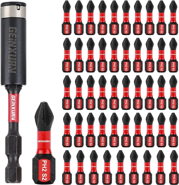 51Pack PH2 1 Inches Impact Tough Anti-Slip Screwdriver Bits, #2 Phillips 1/4 Inc