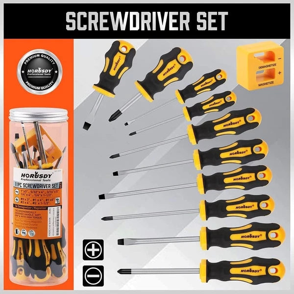 11-Pieces Screwdriver Set, Magnetic 5 Phillips and 5 Flat Head Tips for Fastenin