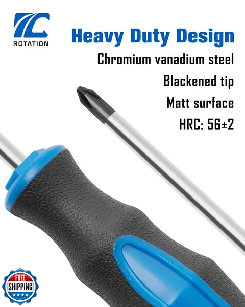 ROTATION 6PCS Magnetic Tip Screwdriver Set, 3 Phillips and 3 Flat, Profession