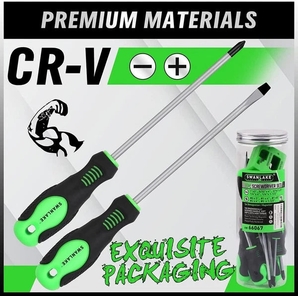 SWANLAKE 11PCS Screwdriver Set, Magnetic 5 Phillips and 5 Flat Head Black