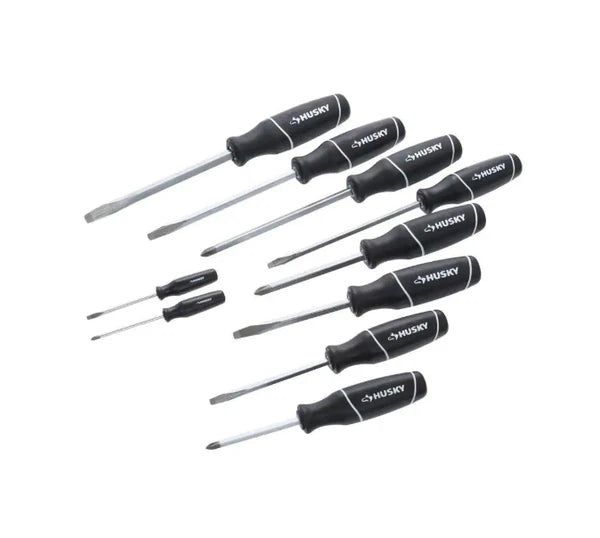 Husky Screwdriver Set 10-Piece Slotted & Phillips Chrome Blade Lifetime Warranty