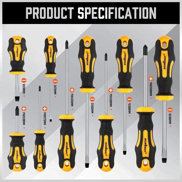 11-Pieces Screwdriver Set, Magnetic 5 Phillips and 5 Flat Head Tips for Fastenin