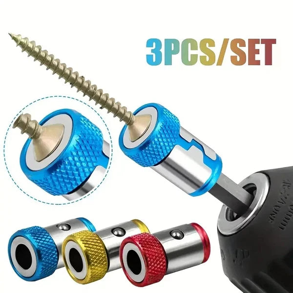 SET OF 3 MULTI COLOURED MAGNETIC RING SCREW HOLDERS FOR DRILL BITS PICK UP TOOL
