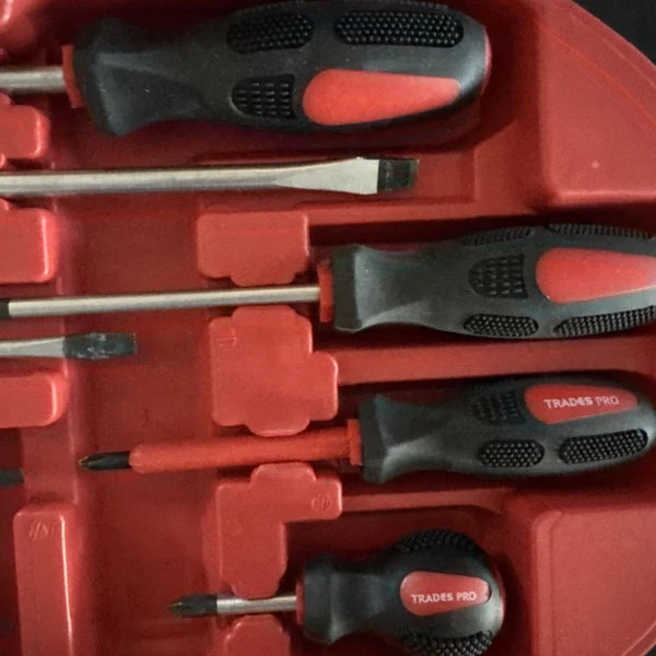 Trades Pro Screwdriver Set Flat Hex Philips Pozi Trox Bits tip Holder Case
