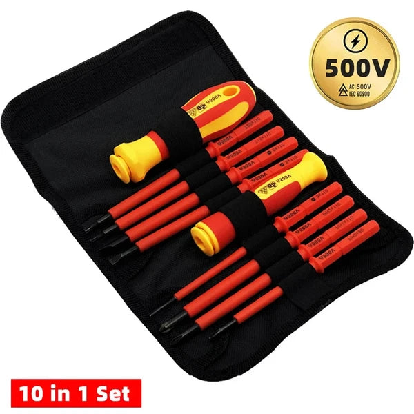 10Pcs Interchangeable Blade VDE Insulated Screwdriver Set with Case Magnetic