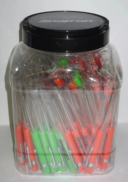 (150) SNAP ON Pocket Screwdrivers Flat Tip Magnet End, Mixed ORANGE & GREEN NEW