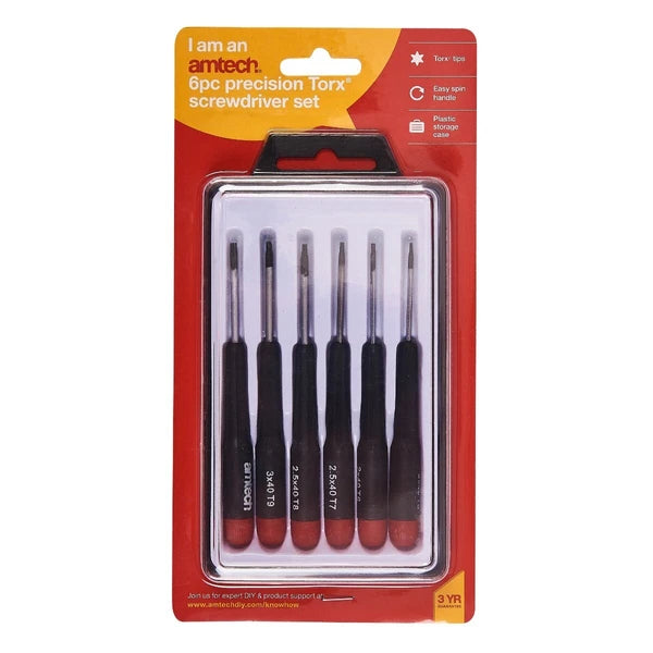 6x Torx Star Precision Screwdriver Set T5-T10 Amtech L0530 Phillips Slotted