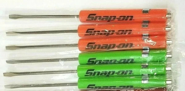 (150) SNAP ON Pocket Screwdrivers Flat Tip Magnet End, Mixed ORANGE & GREEN NEW