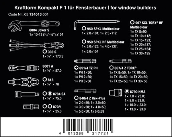 Wera Tools Kraftform Kompakt F 1 screwdriving Tool Set for Window Builders, 35 P