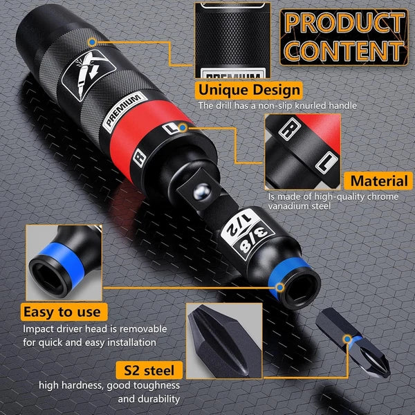 1/2" Hand Manual Reversible Impact Driver Set, 13 PCS Impact Screwdriver Kit,...